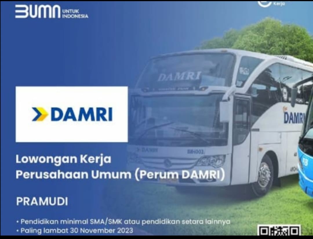 Perusahaan Umum Damri Buka Lowongan Kerja untuk Lulusan SMA, Deadline 30 November 