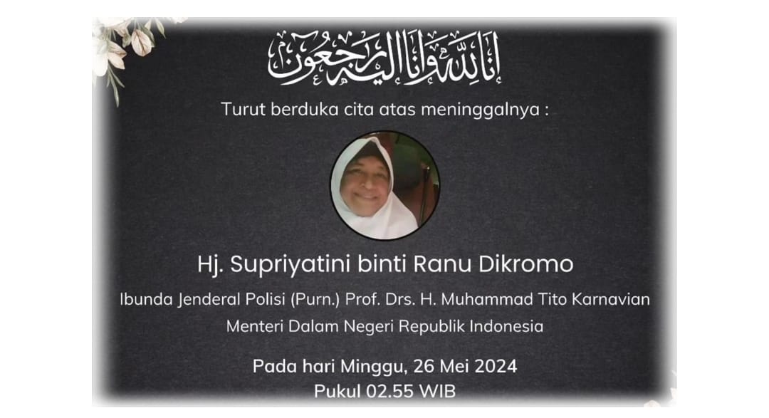 Kabar Duka, Ibunda Tito Karnavian Berpulang di RSUP M Husein Palembang