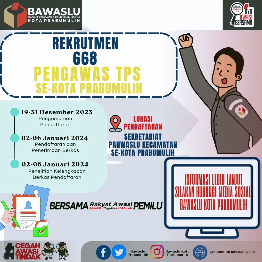 Jangan Lewatkan! Bawaslu Kota Prabumulih Buka Pendaftaran untuk 668 PTPS, Ini Jadwalnya 