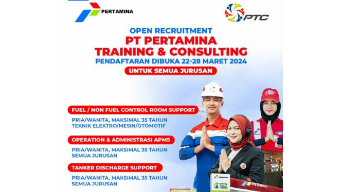 Deadline 28 Maret, PT Pertamina Training & Consulting Buka Lowongan Kerja Peluang Diploma Sarjana