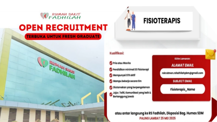 Ingin Bekerja di Rumah Sakit? Daftar Lowongan Fisioterapis di Rumah Sakit Fadhilah Prabumulih