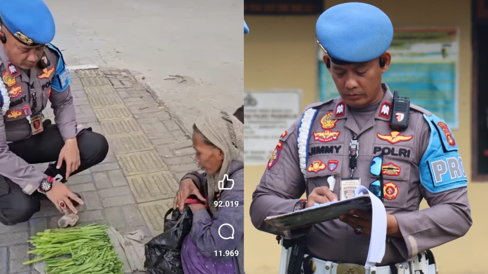 Polisi Prabumulih Tuai Pujian; Aksi Aiptu Jimmy Membantu Penjual Sayur Viral di Medos