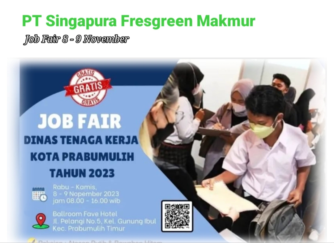 Hitungan Hari Job Fair Prabumulih akan Digelar, PT Singapura Freshgreen Makmur Butuh 50 Karyawan