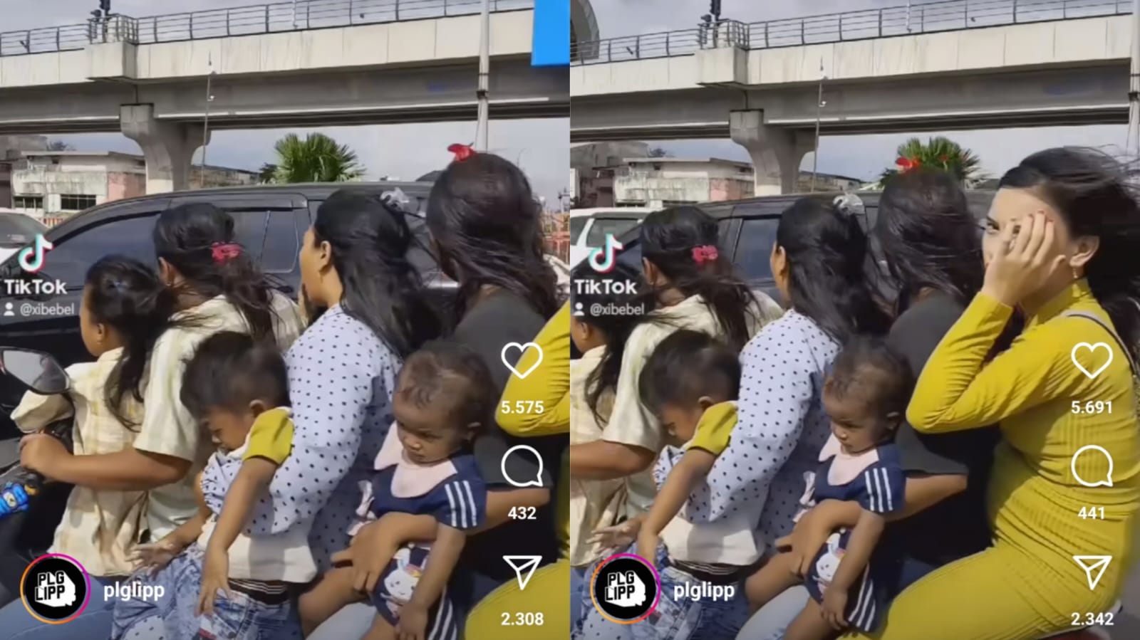 Viral! Aksi Nekat Emak-emak di Palembang  Bonceng 7 Orang, Netizen : Serasa Naik Sigra 