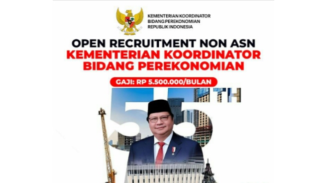 Gaji 5 Jutaan! Kementerian Koordinator Bidang Perekonomian Buka Lowongan Kerja 2 Posisi