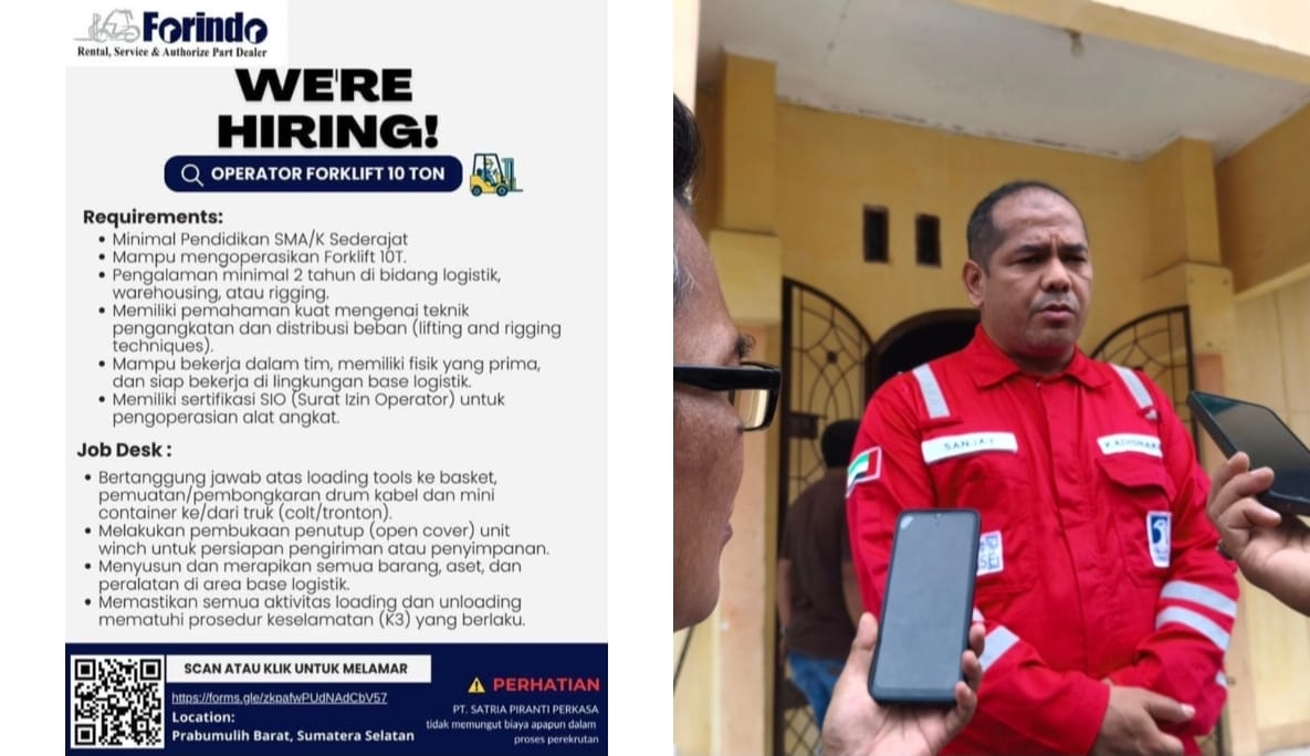 Forindo Buka Lowongan Operator Forklift 10 Ton di Prabumulih