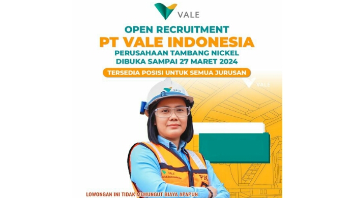 TERBARU! PT Vale Indonesia Buka Lowongan Kerja 8 Posisi, Deadline 27 Maret