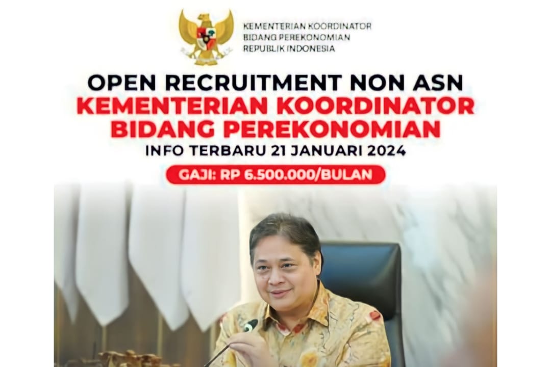 Kementerian Koordinator Bidang Perekonomian Buka Lowongan Non ASN, Gaji di Atas 5 Juta Deadline 25 Januari