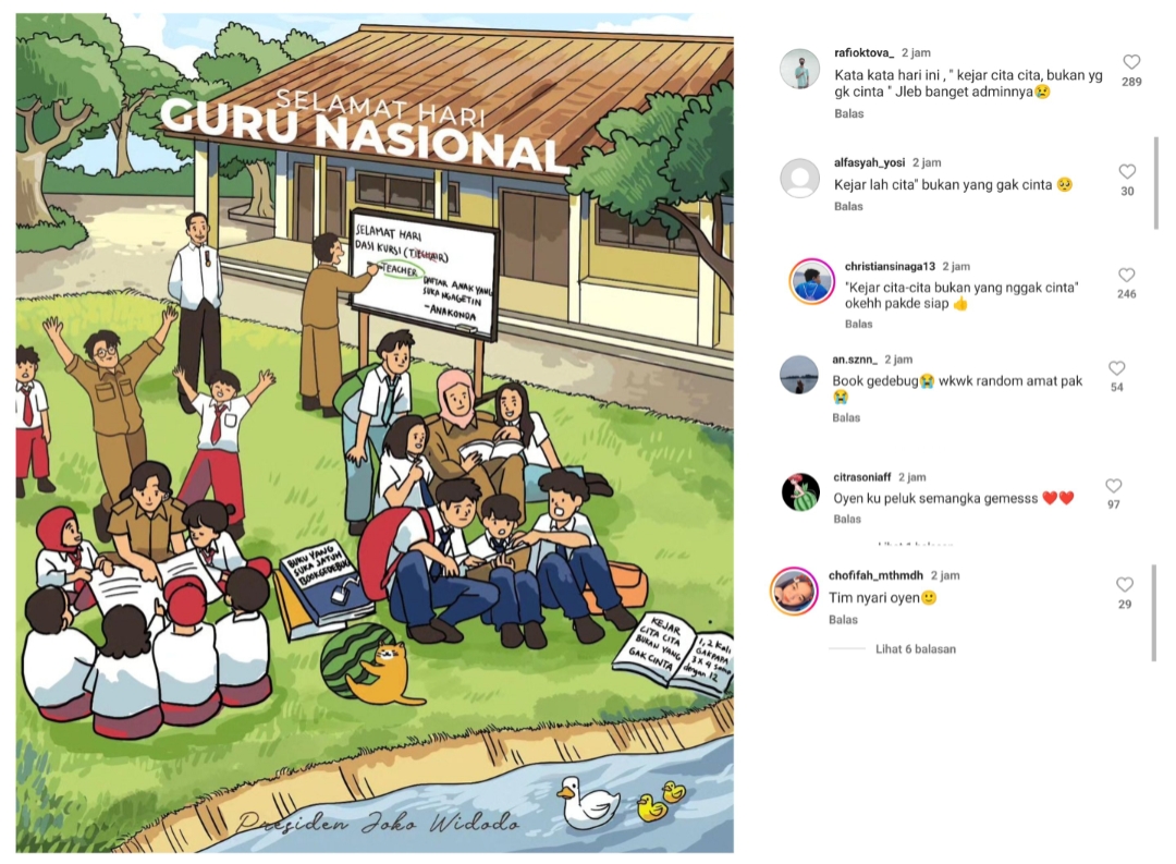 Jokowi Ucapkan Selamat Hari Guru, Netizen Soroti Tulisan Kejar Cita - cita Bukan yang Gak Cinta