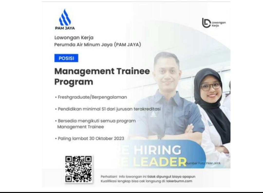 Fresh Graduate Berpengalaman Daftar! Lowongan Kerja PAM JAYA Deadline 30 Oktober