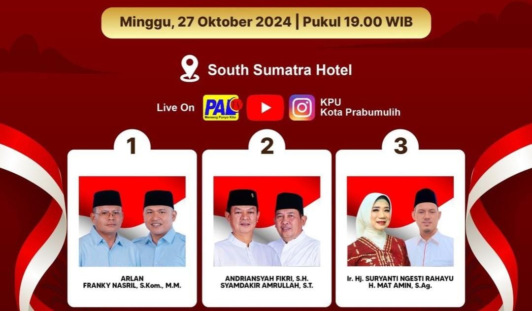 Jangan Lewatkan! Debat Kandidat Pilkada Prabumulih Paslon Bakal Sampaikan Visi Misi