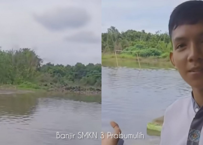 Viral! Halaman SMKN 3 Prabumulih Berubah jadi Danau, Siswa : Tidak Terkondisi Lagi, Tolong Pemerintah