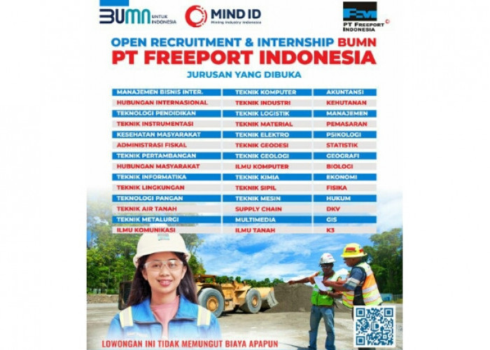 PT Freeport Indonesia Buka Lowongan Besar-Besaran, Tersedia Program Magang dan 2 Posisi Lainnya