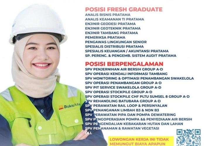 PT Bukit Asam Butuh 36 Posisi, Terbuka Untuk Fresh Graduate dan Berpengalaman