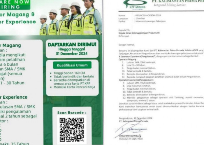 Buruan Daftar! PT Kalimantan Prima Persada Buka Lowongan Kerja, Deadline 31 Desember