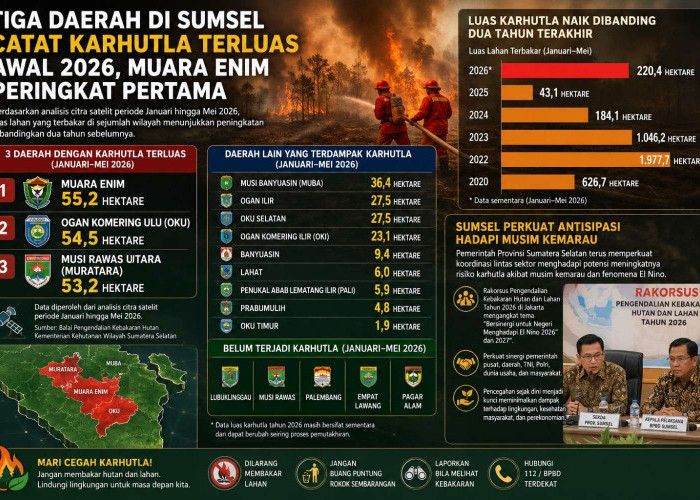 Muara Enim Paling Parah, Tiga Daerah di Sumsel Catat Karhutla Terluas Awal 2026
