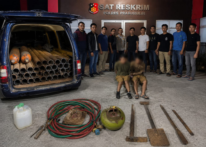 Tekab 11 Polres Prabumulih Bongkar Pencurian 38 Pipa Pertamina, Dua Pelaku Ditangkap