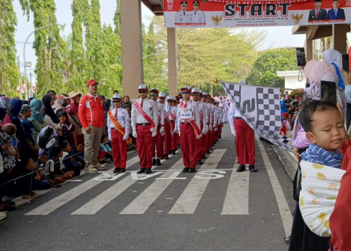 SD Negeri 45 Prabumulih Tampil Bak Model di Gerak Jalan HUT RI ke-81, Kacamata Hitam Jadi Sorotan