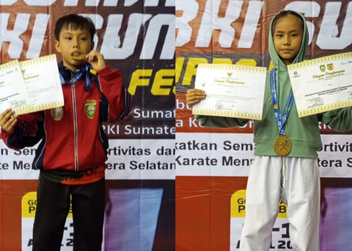 Kakak Beradik SD Al Malik Prabumulih Sabet Emas di Kejuaraan Karate Piala Gubernur Sumsel